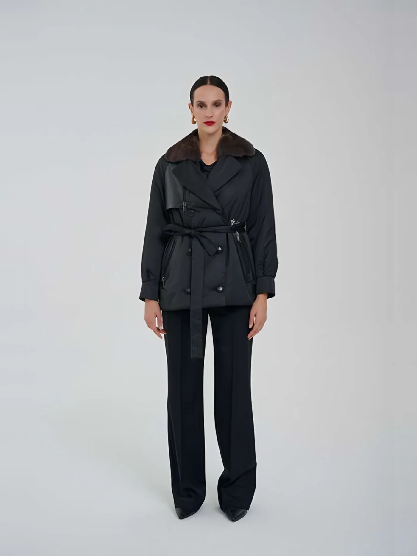 Double-Breasted Belted Jacket — عارضة ترتدي · 1/1