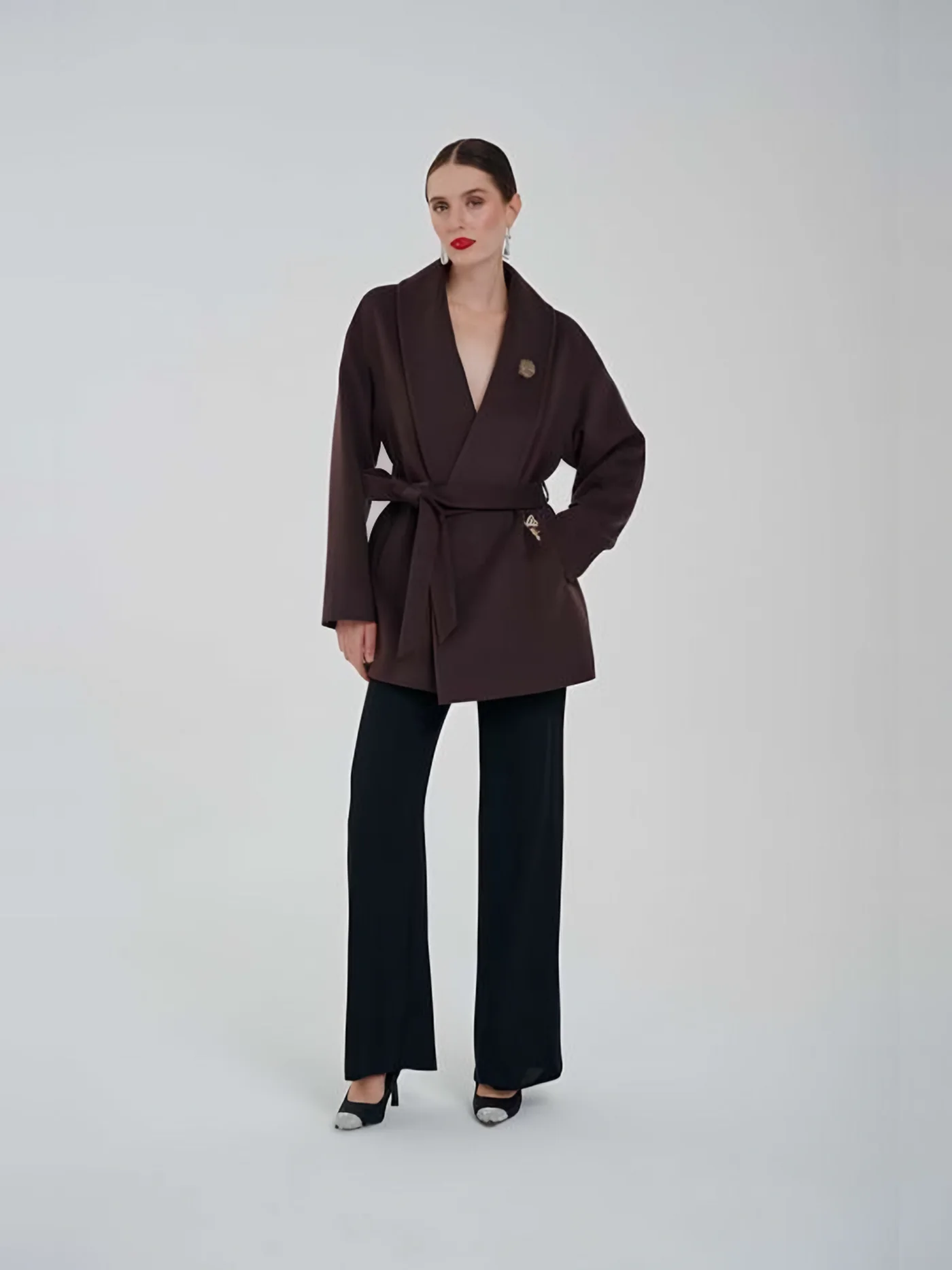 Double-Breasted Belted Jacket — عارضة ترتدي · 1/1