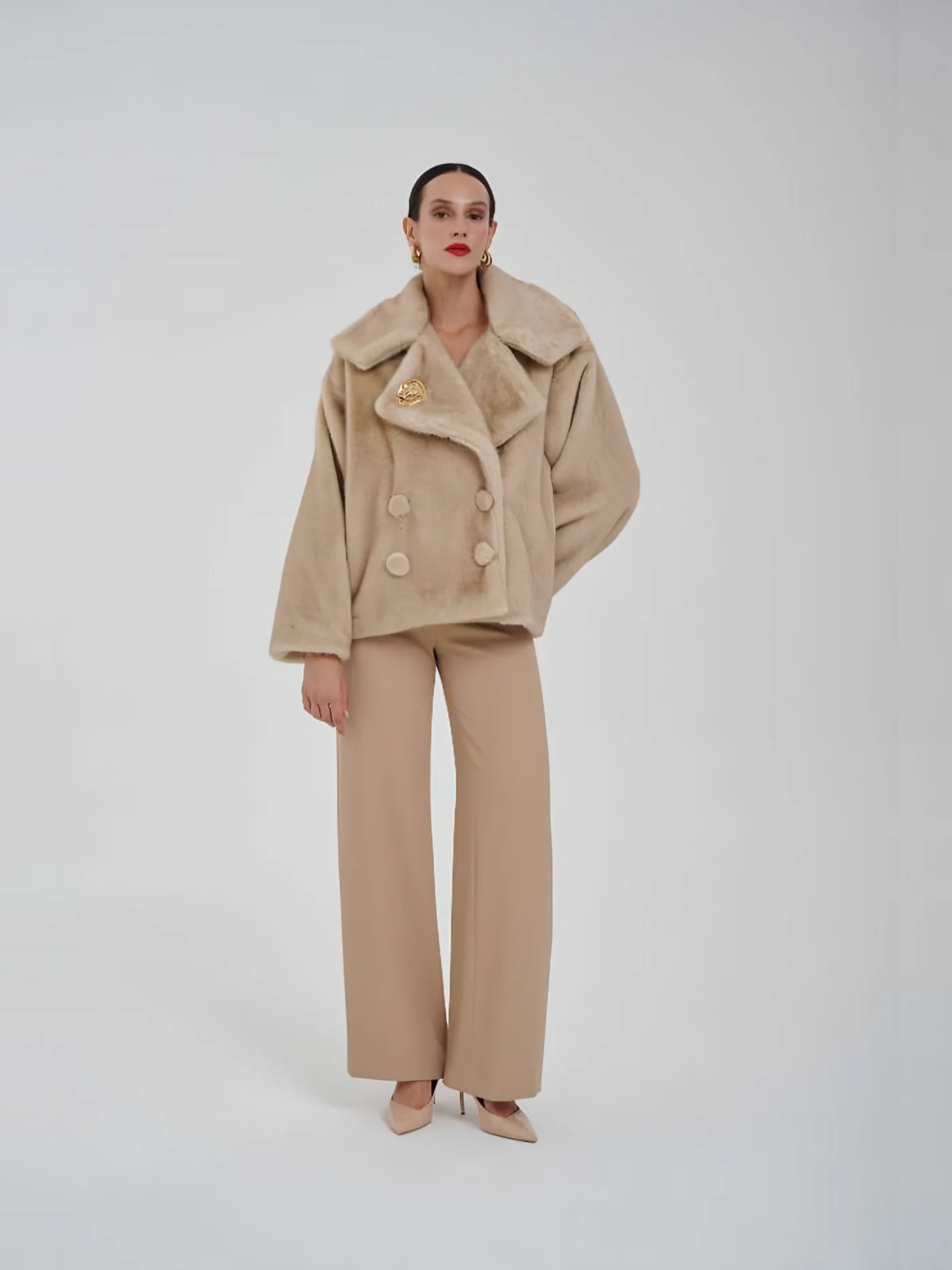 Double-Breasted Plush Jacket — model wearing · 1/1