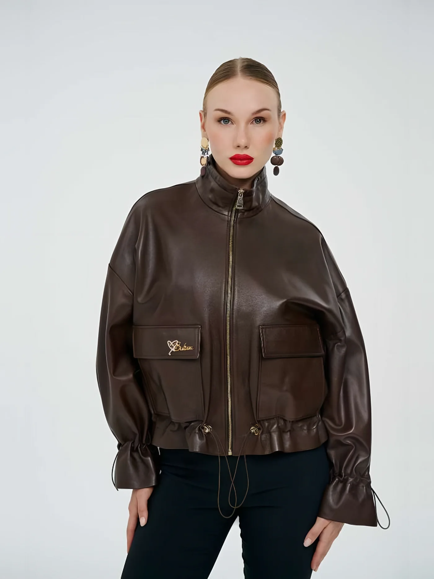 Bomber Leather Jacket — 模特身着 · 1/1