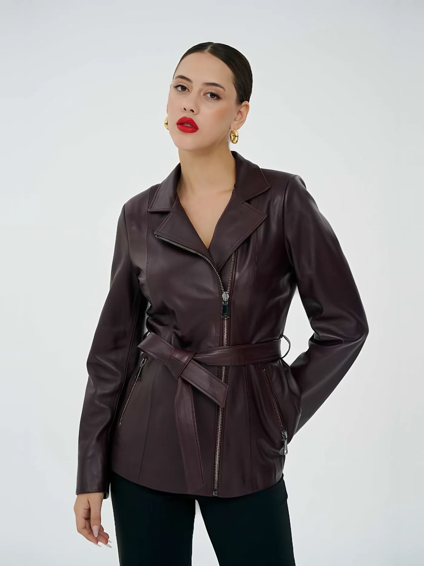 Belted Leather Jacket — عارضة ترتدي · 1/1