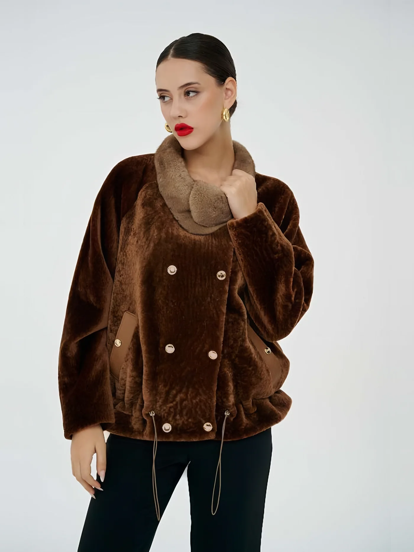 Double-Breasted Plush Jacket — 模特身着 · 1/1