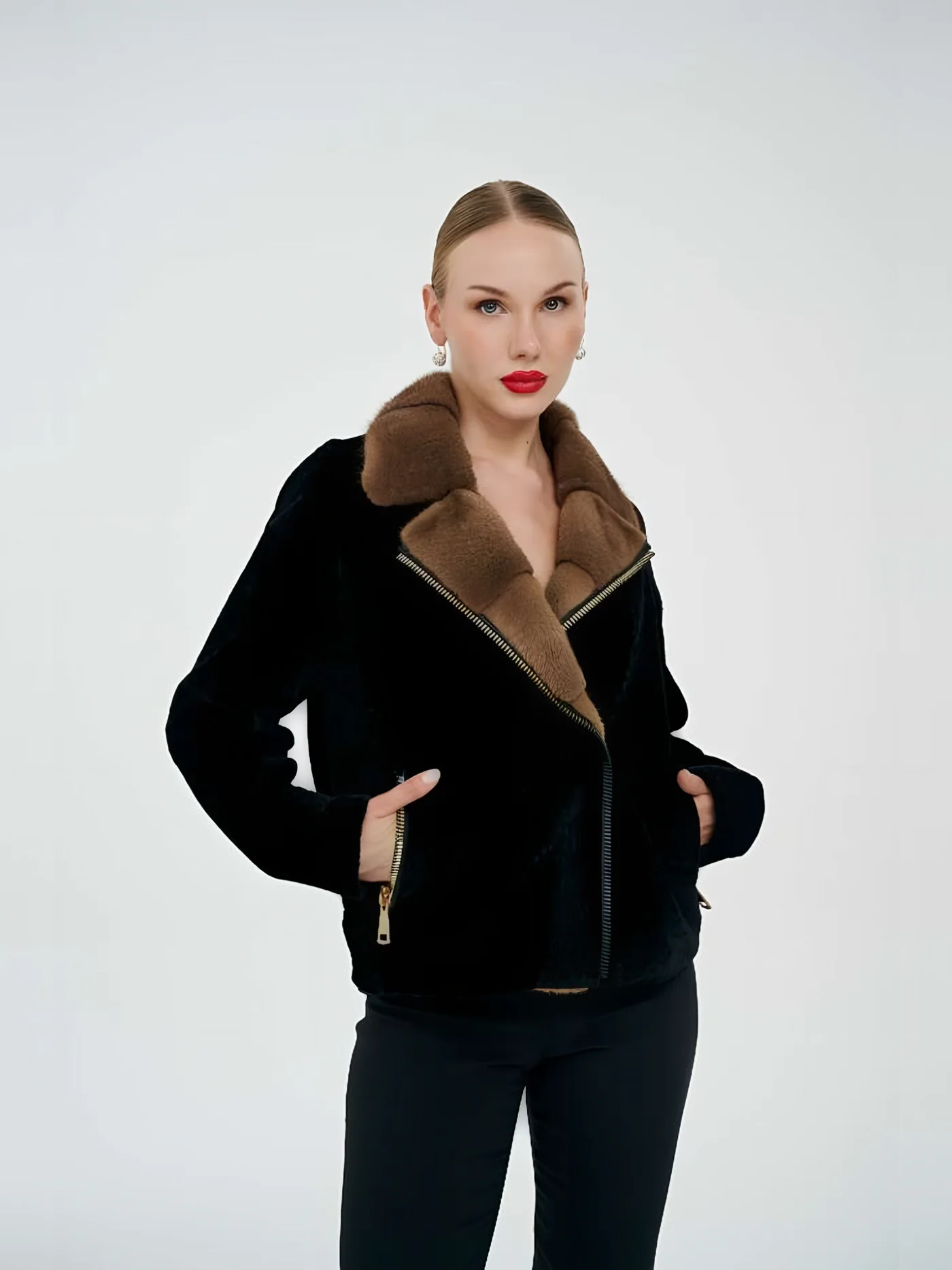Fur-Collar Biker Plush Jacket — модель в · 1/1