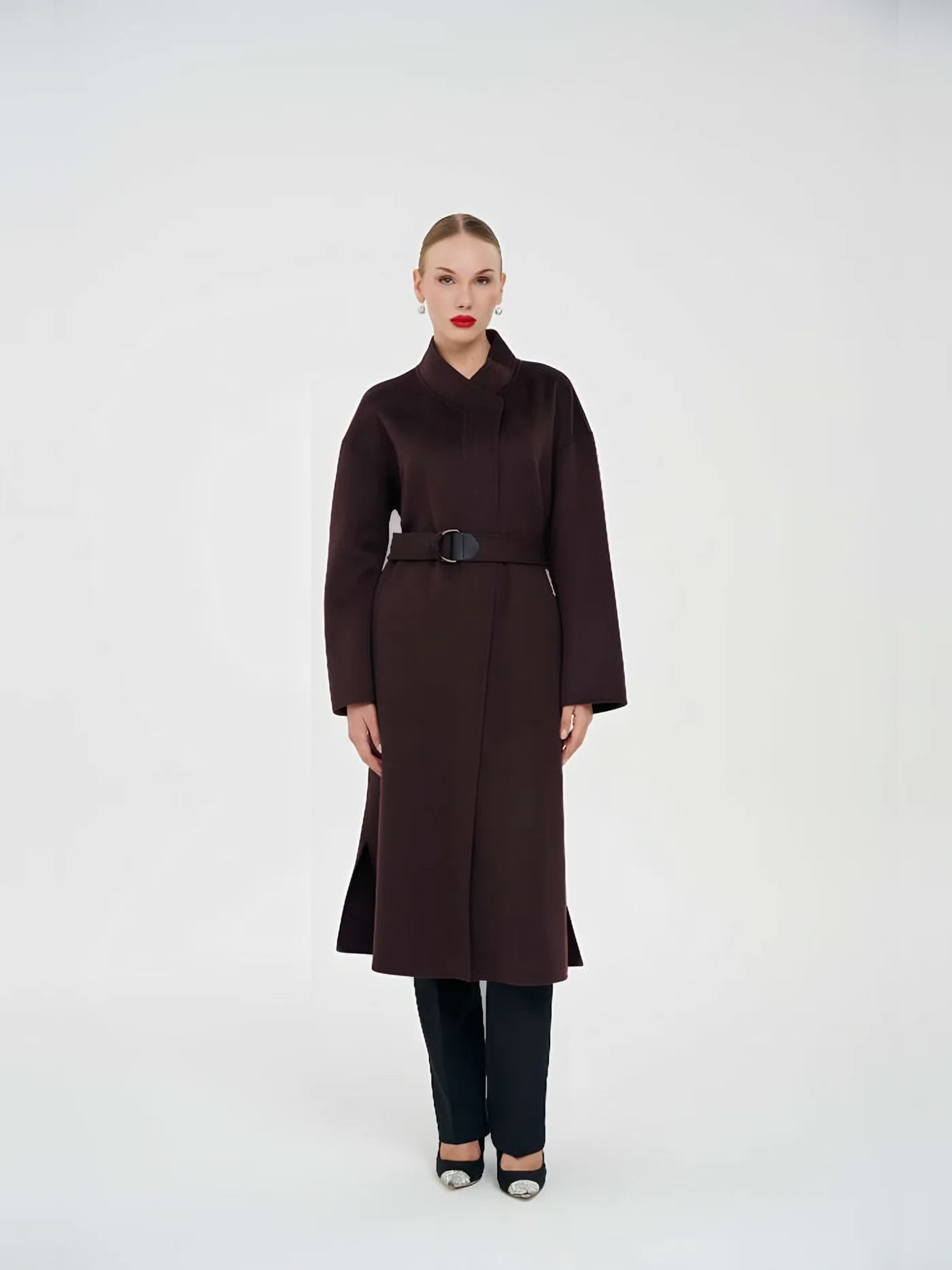 Belted Long Coat — model wearing · 1/1