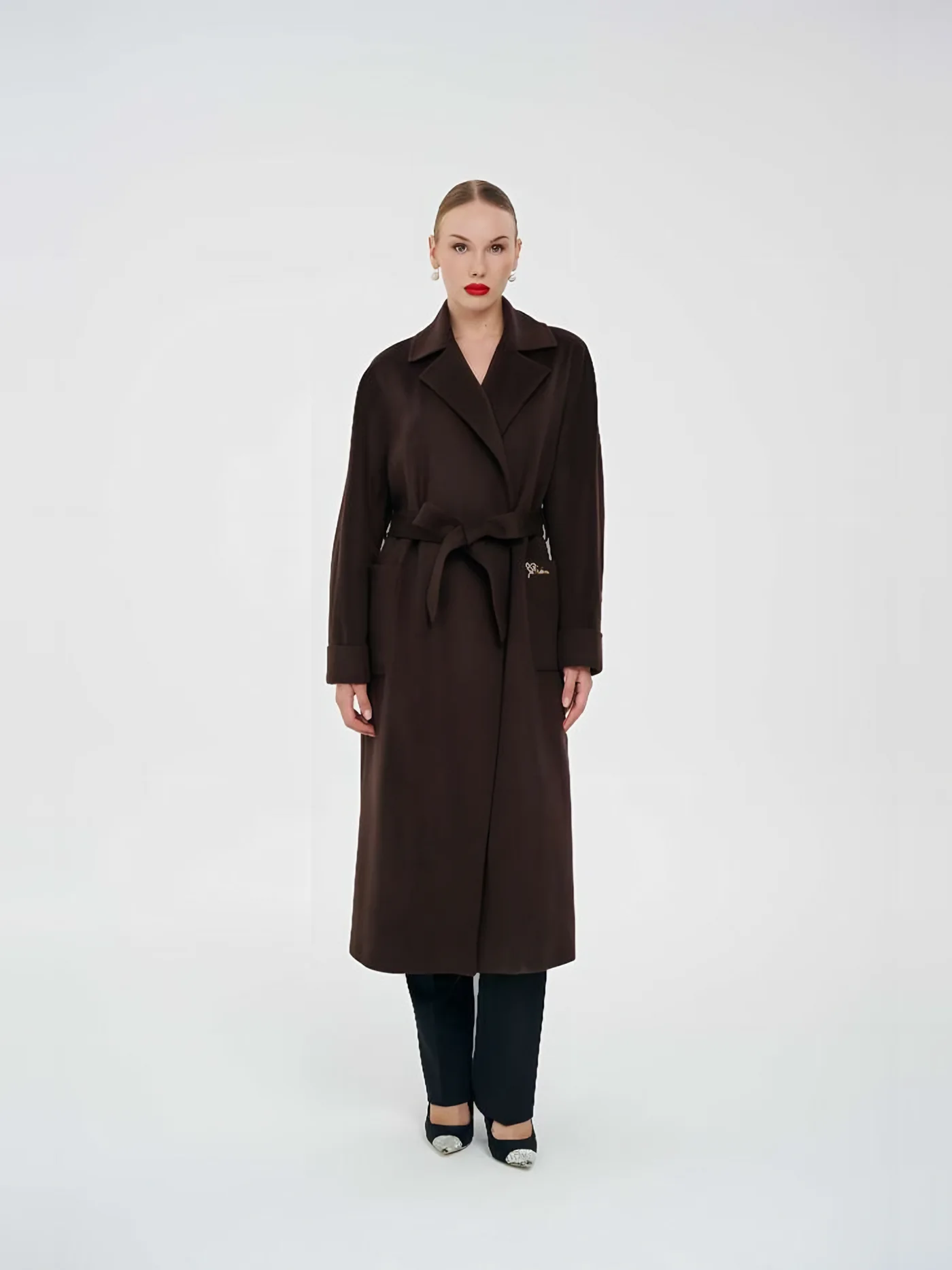 Belted Long Coat — model wearing · 1/1