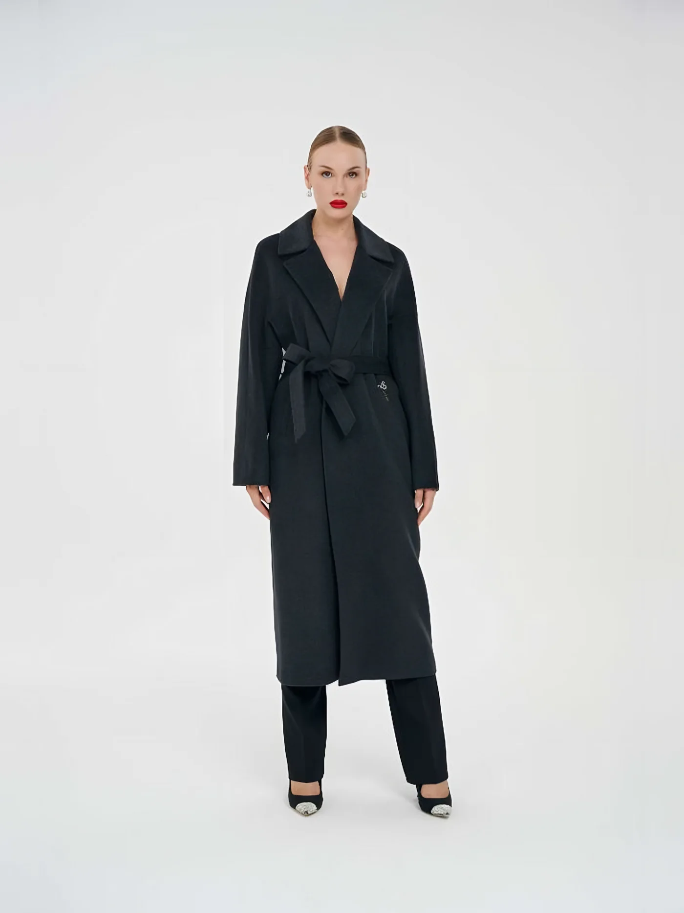 Belted Long Coat — model wearing · 1/1